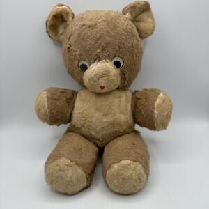 Brown Tan Plush Teddy Bear 12" Hand Stitched Vintage 50s, 60s, 70s Kids Toy